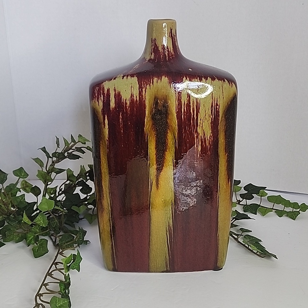Ceramic Pottery  Brown Drip Bottle Vase